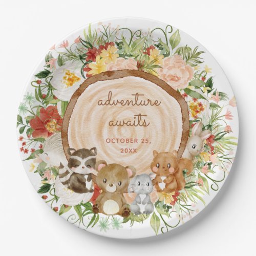 Adventure Awaits Woodland Creatures Baby Shower Paper Plates
