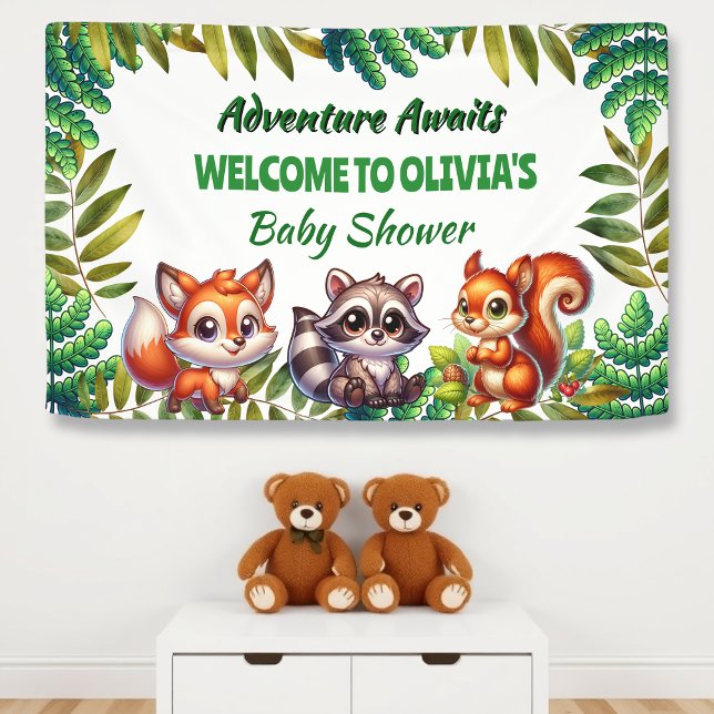 Adventure Awaits Woodland Fox Boy's Baby Shower Banner (Creator Uploaded)