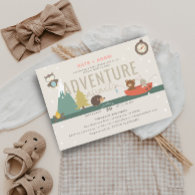 Adventure Awaits Woodland Girl Pink Baby Shower Invitation