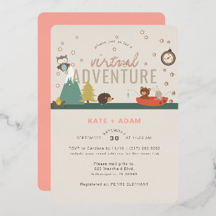 Adventure Awaits Woodland Girl Virtual Baby Shower Foil Invitation