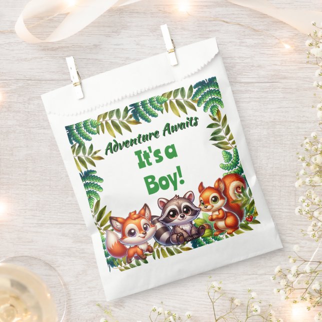 Adventure Awaits Woodland It's a Boy Baby Shower Favor Bag (Clipped)