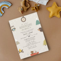 Adventure Awaits Woodland Neutra Taupe Baby Shower Invitation