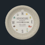 Adventure Awaits Woodland Neutral Baby Shower Paper Plates<br><div class="desc">Complete the look for your adventure baby shower with this unique paper plate. A new adventure awaits is a modern compass design including woodland animals and camping elements in chic colors. Dp you need a piece that is not in the collection? let me know,  I'm happy to help.</div>