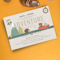 Adventure Awaits Woodland Neutral Taup Baby Shower Invitation