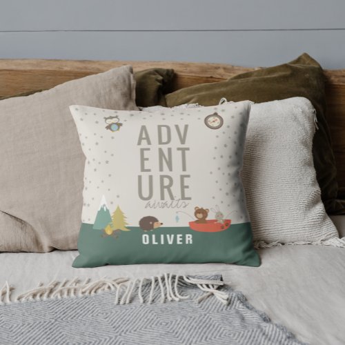 Adventure Awaits Woodland Neutral Wall Decor Throw Pillow