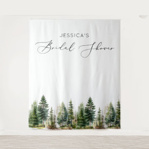 Adventure awaits woodland pine trees bridal shower tapestry