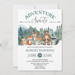 Adventure Awaits Woodland Rustic Baby Shower Invit Invitation