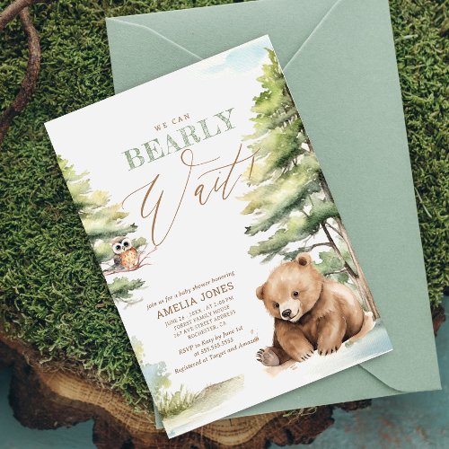 Adventure Awaits Woodland Teddy Bear Baby Shower  Invitation