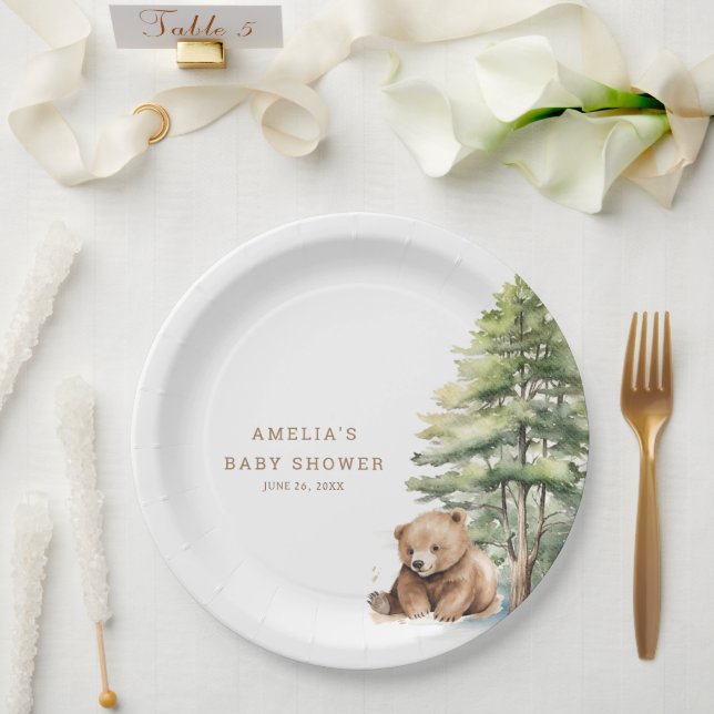 Adventure Awaits Woodland Teddy Bear  Paper Plates (Wedding)