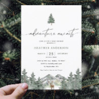 Adventure Awaits Woodland Winter Boy Baby Shower Invitation