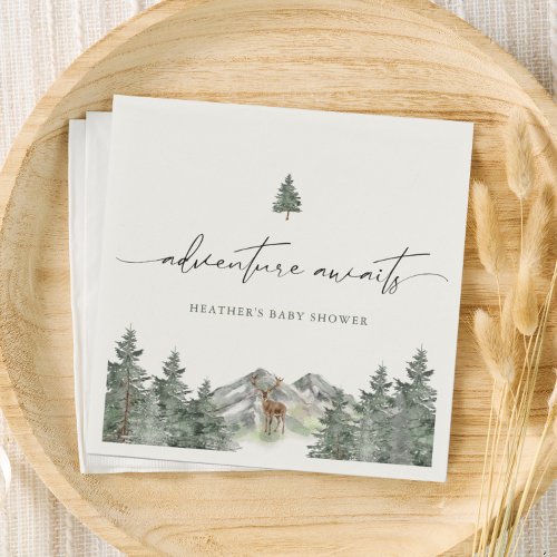 Adventure Awaits Woodland Winter Boy Baby Shower Napkins