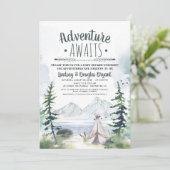 Adventure Awaits Woodsy Mountains Baby Shower Invitation (Standing Front)