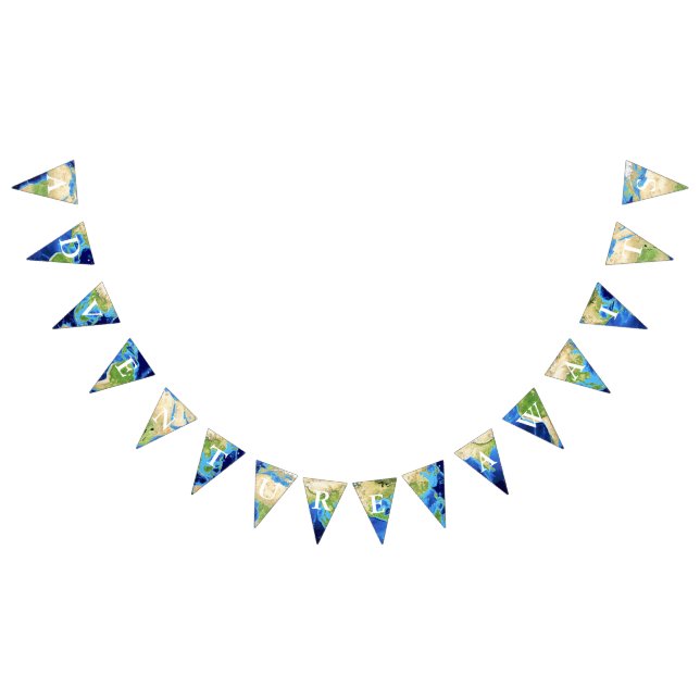 Adventure Awaits World Globe White Letters Bunting Flags (All)