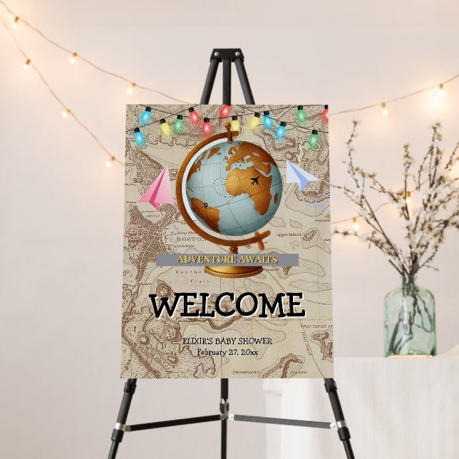 Adventure Awaits World Map Baby Shower Foam Board (In Situ (Stand))