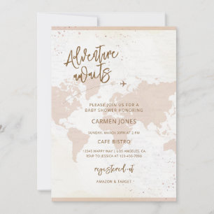 Adventure Awaits World Map Baby Shower Invitation