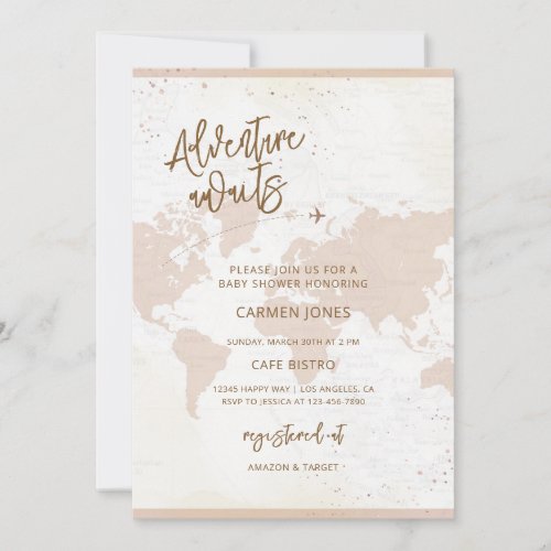 Adventure Awaits World Map Baby Shower Invitation