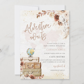 Adventure Awaits World Map Baby Shower Invitation