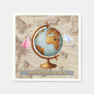 Adventure Awaits World Map Baby Shower Napkins