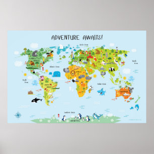 Adventure Awaits World Map for Kids Poster