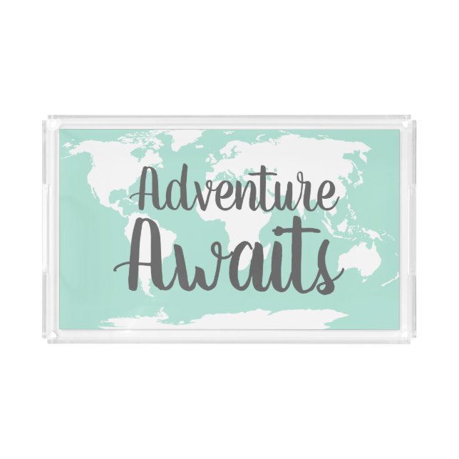 Adventure Awaits World Map & Mint Acrylic Tray (Front)