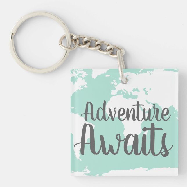 Adventure Awaits World Map & Mint Keychain (Front)