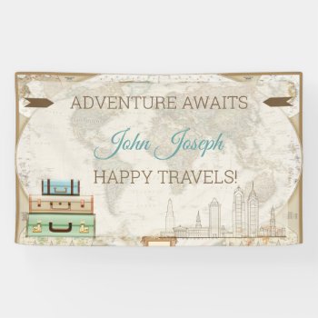 Adventure Awaits World Map Modern Travel Banner by HydrangeaBlue at Zazzle