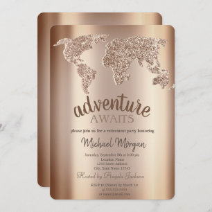Adventure Awaits World Map Retirement Invitation