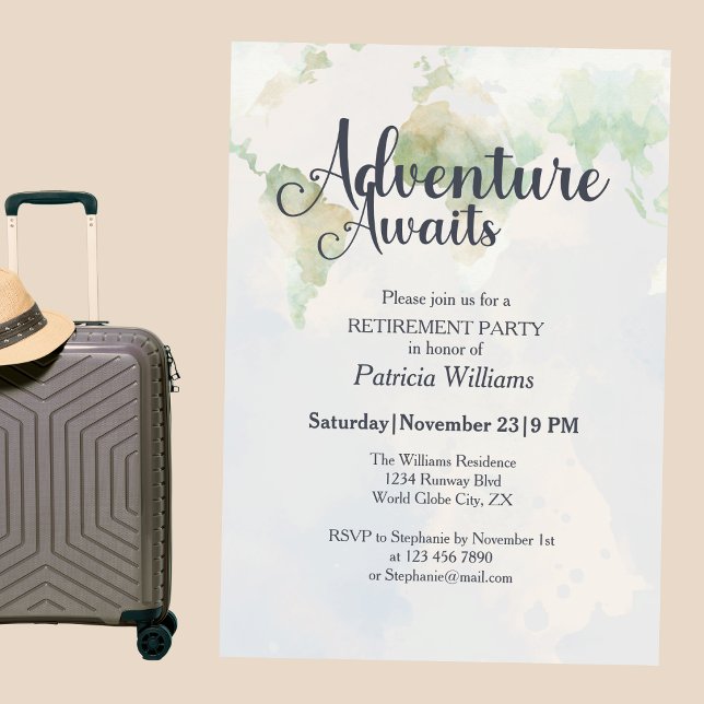 Adventure Awaits World Map Retirement Party  Invitation (Creator Uploaded)