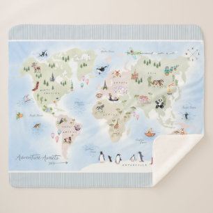 Adventure Awaits World Map Sherpa Blanket