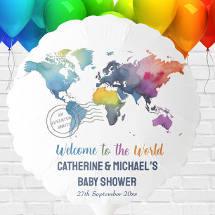 Adventure Awaits World Map Travel Baby Shower Balloon