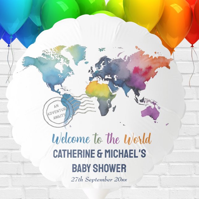 Adventure Awaits World Map Travel Baby Shower  Balloon (Creator Uploaded)