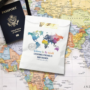 Adventure Awaits World Map Travel Baby Shower Favor Bag