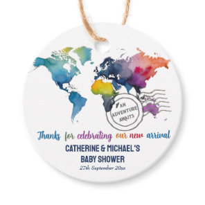 Adventure Awaits World Map Travel Baby Shower  Favor Tags