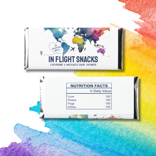 Adventure Awaits World Map Travel Baby Shower  Hershey Bar Favors (Creator Uploaded)