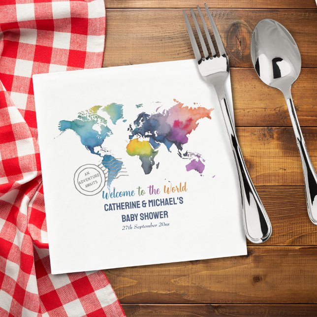 Adventure Awaits World Map Travel Baby Shower  Napkins (Creator Uploaded)