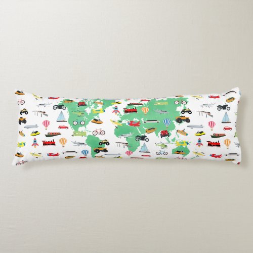 Adventure Awaits World Map Vehicles Body Pillow