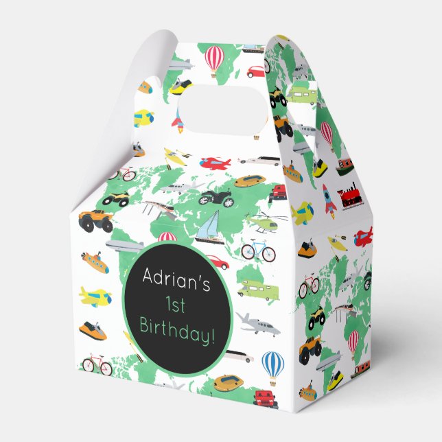 Adventure Awaits World Map Vehicles  Favor Boxes (Front Side)