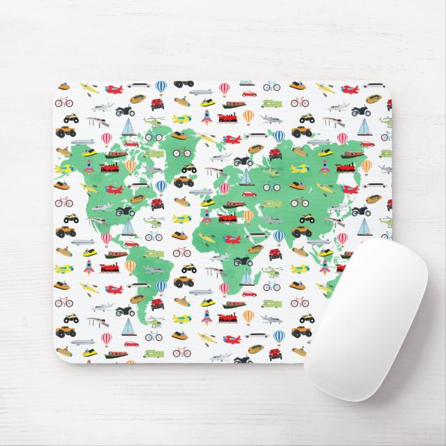Adventure Awaits World Map Vehicles  Mouse Pad (With Mouse)
