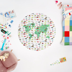 Adventure Awaits World Map Vehicles Nursery Outdoor Rug