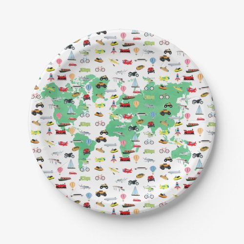 Adventure Awaits World Map Vehicles Paper Plates