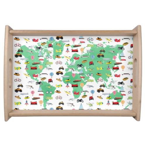 Adventure Awaits World Map Vehicles Serving Tray