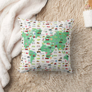 Adventure Awaits World Map Vehicles Throw Pillow