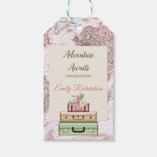 Adventure Awaits World Travel Map Feminine Gift Tags