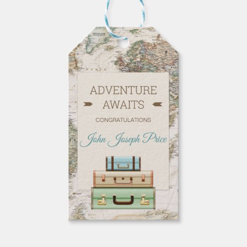 Adventure Awaits World Travel Map Modern Gift Tags