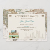 Adventure Awaits World Travel Map Modern Invitation (Front/Back)