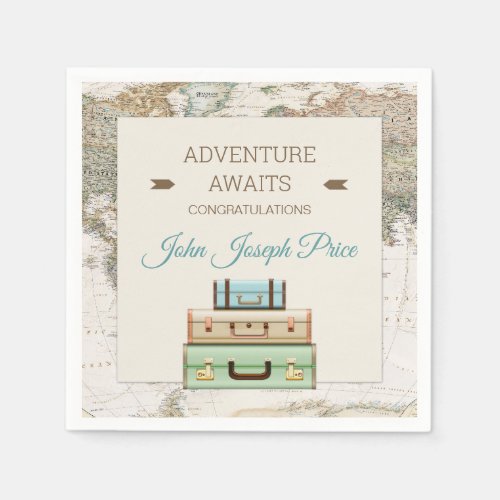 Adventure Awaits World Travel Map Modern Napkins