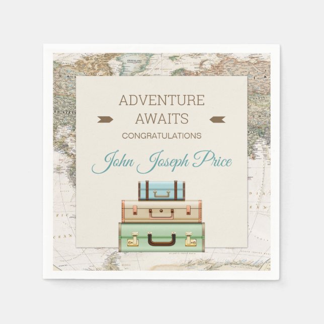 Adventure Awaits World Travel Map Modern Napkins (Front)