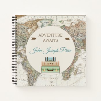 Adventure Awaits World Travel Map Modern Notebook by HydrangeaBlue at Zazzle