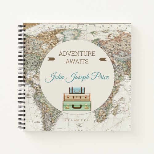 Adventure Awaits World Travel Map Modern Notebook