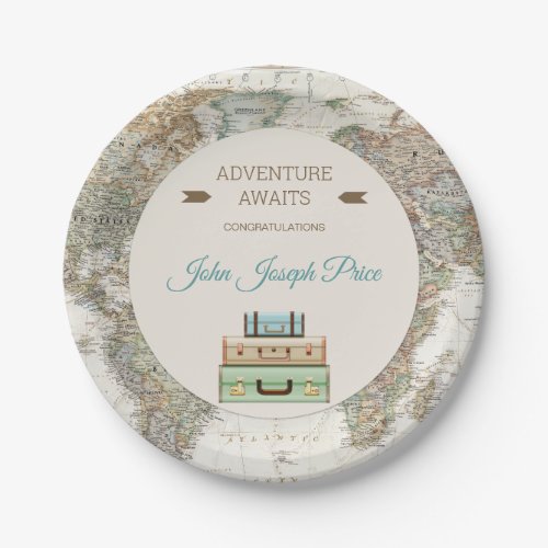 Adventure Awaits World Travel Map Modern Paper Plates